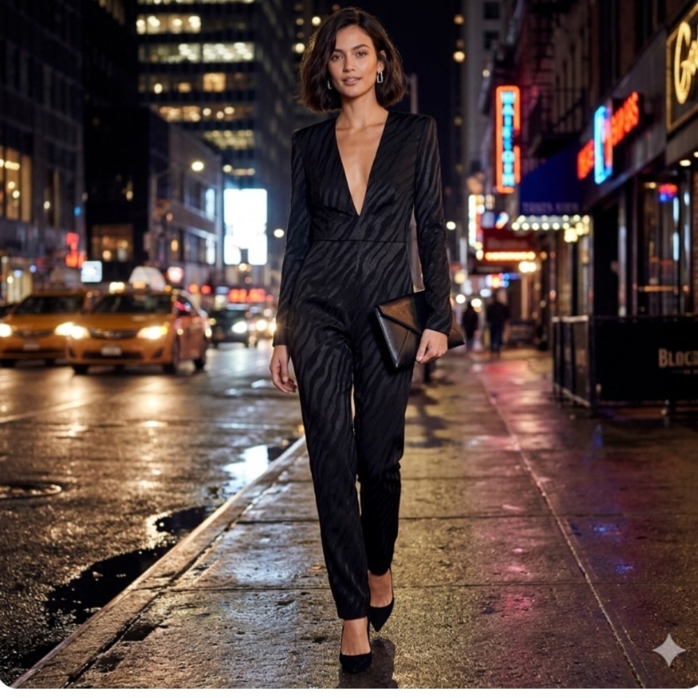 New Y2K Tufi Duek Metallic Black Jumpsuit Size Small Deadstock Cocktail Party